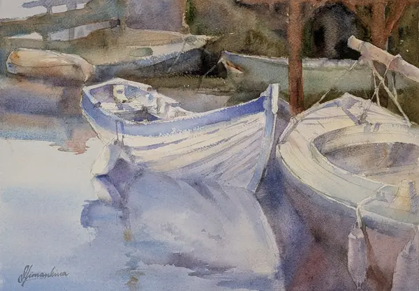 Seattle Center for Wooden Boats — A painting of a historic wooden boats